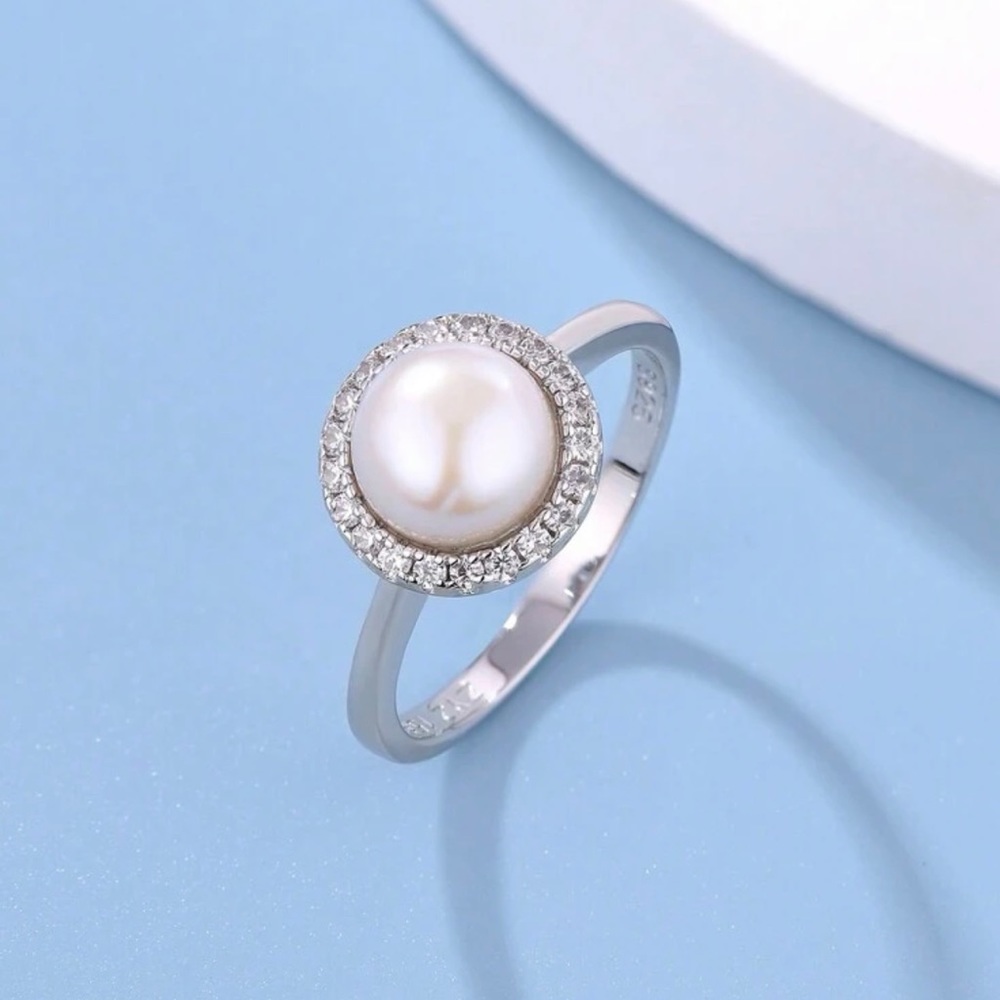 New Cultured Pearl 925 Sterling Silver Ring Size 6